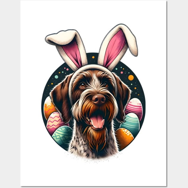 Wirehaired Pointing Griffon Embraces Easter with Bunny Ears Wall Art by ArtRUs